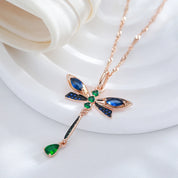 Kinel-collar con colgante de libélula de circón Natural para mujer, joyería fina Vintage chapada en oro rosa y negro, color azul intenso, 585