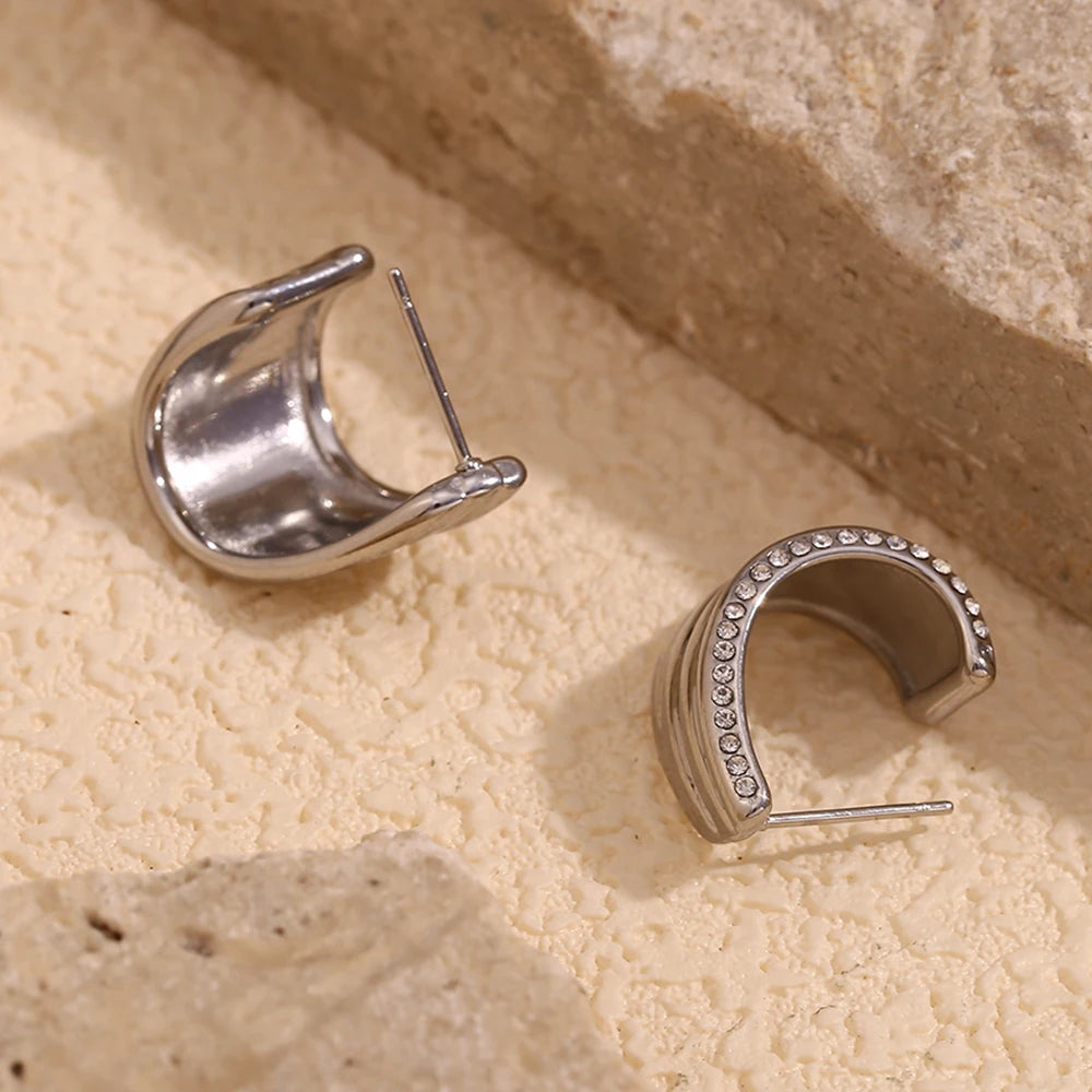 E.B.belle Edge of Waves pendientes brillantes impermeables, acero inoxidable 316L, pendientes para mujer, chapado en oro de 18K, regalo