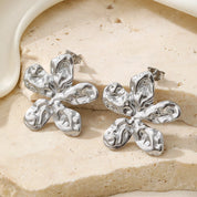 Pendientes de acero inoxidable para mujer, aretes brillantes cóncavos con flor botánica Vintage, joyería para uso diario