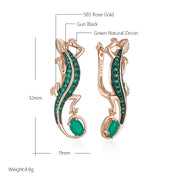 Pendientes Kinel de gota de lagarto de circón Natural verde intenso para mujer 585 chapado en oro rosa y negro joyería Punk diaria de animales Vintage