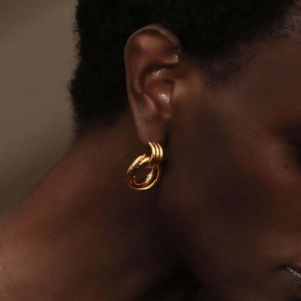 E.B.belle-pendientes circulares de líneas clásicas para mujer, joyería sin deslustre, acero inoxidable, hipoalergénico, chapado en oro de 18 quilates