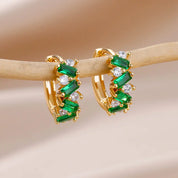 Pendientes de aro de circonia cúbica de arcoíris para mujer, aretes redondos de acero inoxidable chapados en oro, regalos de joyería de lujo 2023