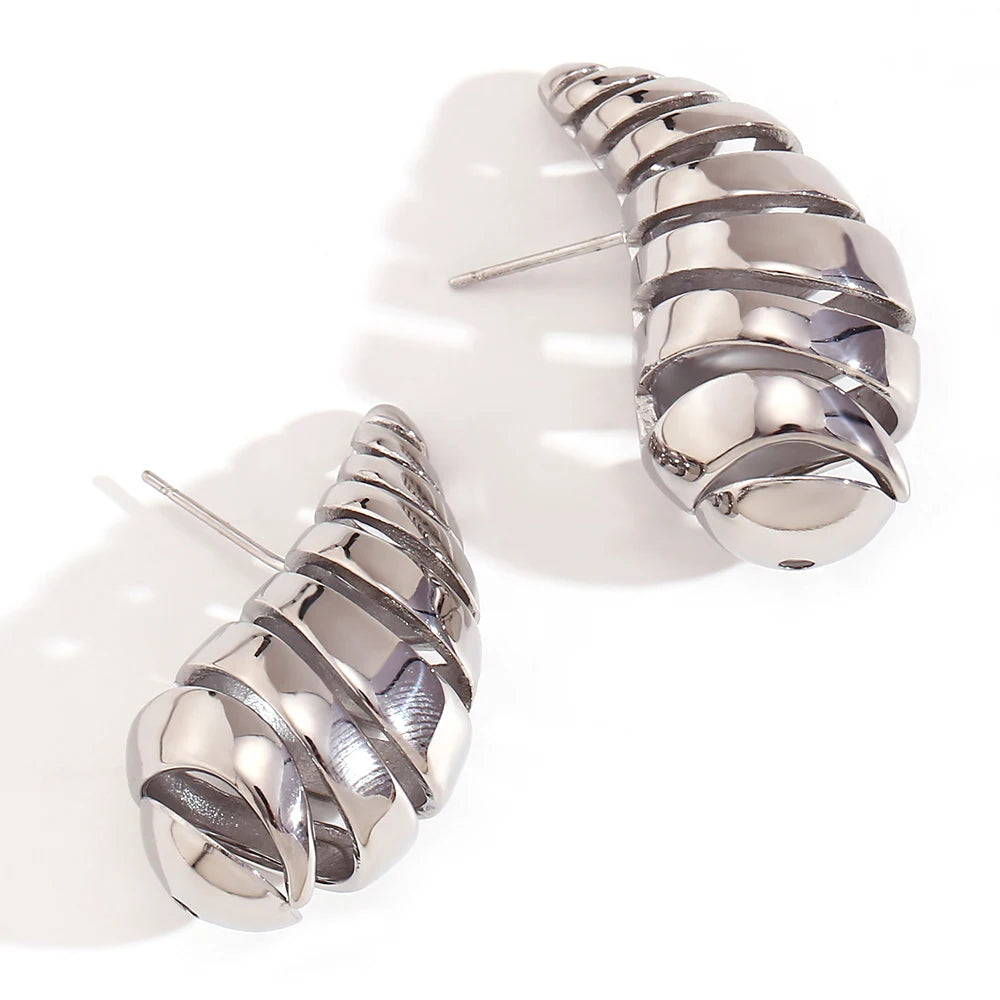 E.B.belle-pendientes de gota de agua hueca para mujer, aretes de acero inoxidable 316L, Color plateado, joyería chapada en oro de 18K