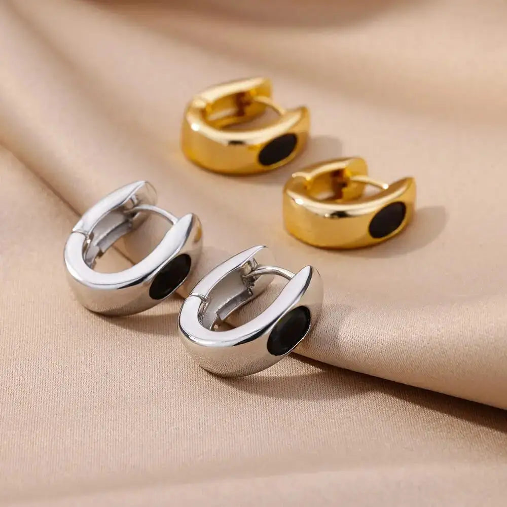 Pendientes de aro de circonia Retro para mujer, aretes perforados de acero inoxidable, pendientes de diseño de nicho simples de lujo ligeros