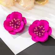 Pendientes de tuerca para mujer, pendientes de flores grandes exagerados, pintura en aerosol de Metal, accesorios florales mate para las orejas, joyería de moda DE171