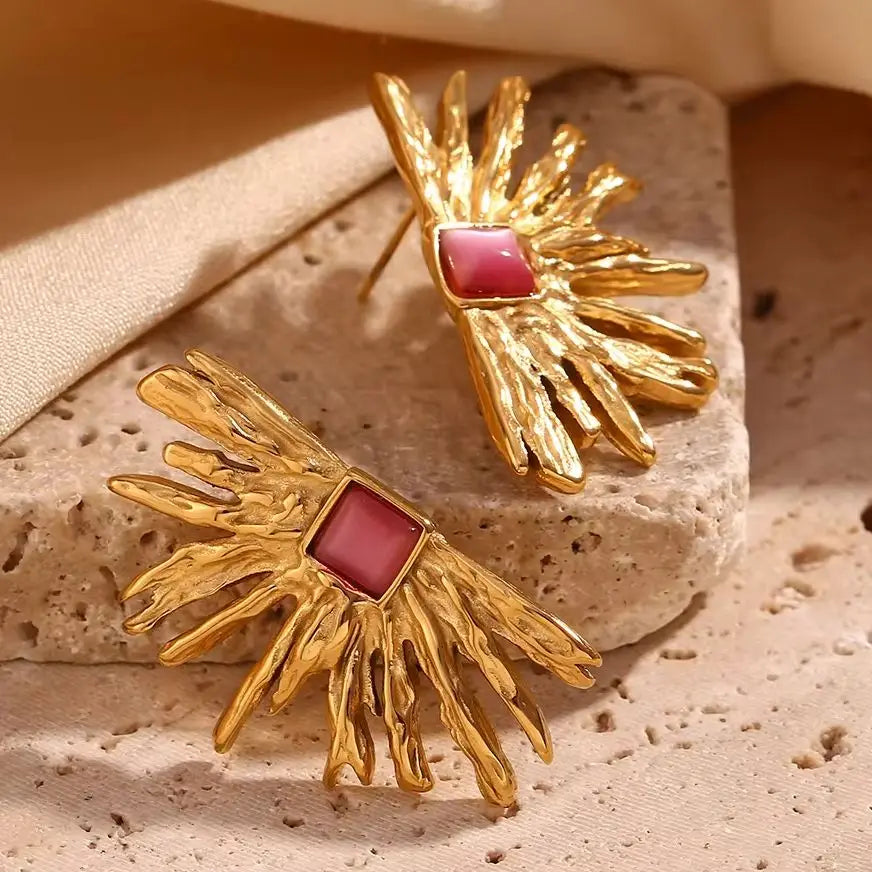 E.B.belle-pendientes de ágata roja en forma de abanico para mujer, aretes irregulares de acero inoxidable 316L, regalo chapado en oro de 18K