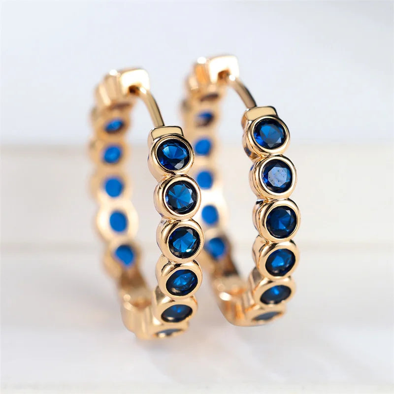Pendientes de aro redondos negros pequeños y bonitos de lujo para mujer, joyería de boda de piedra de circón de Color dorado a la moda para mujer