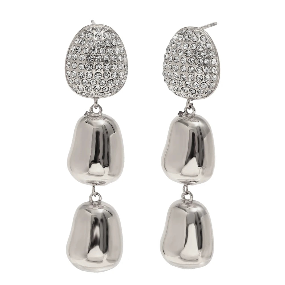 E.B.belle-pendientes colgantes de maní con circonita de lujo, de acero inoxidable, chapado en oro de 18 quilates, sin deslustre, joyería para mujer, hipoalergénica para fiesta
