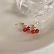 Collar con colgante de Color dorado y cereza roja vino, pendientes para mujer, collar de moda con personalidad, joyería de boda, regalos de cumpleaños