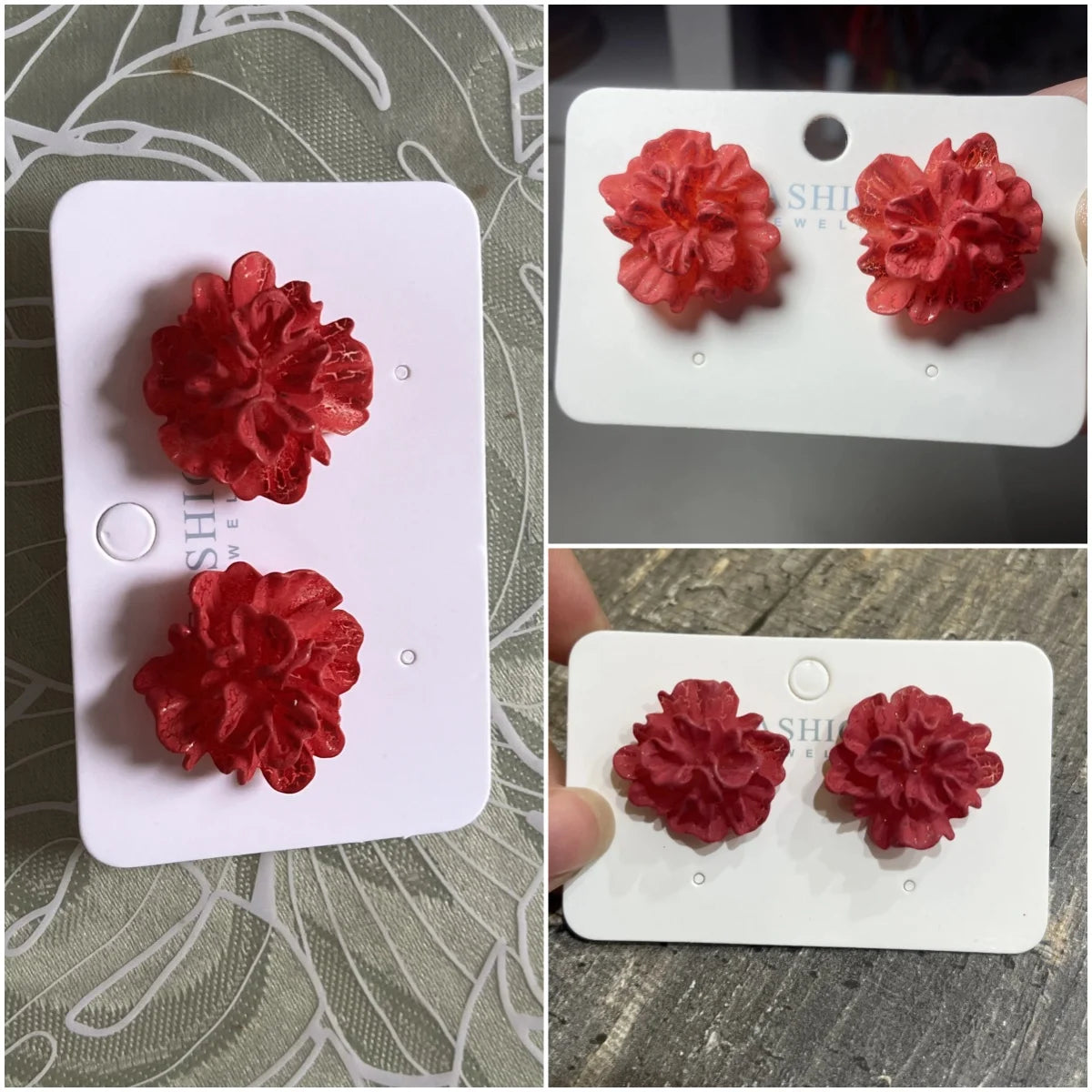 Pendientes de tuerca de flor blanca y roja para mujer, aretes grandes de pétalos plegables acrílicos a la moda, joyería dulce para fiesta de boda, regalo para niña