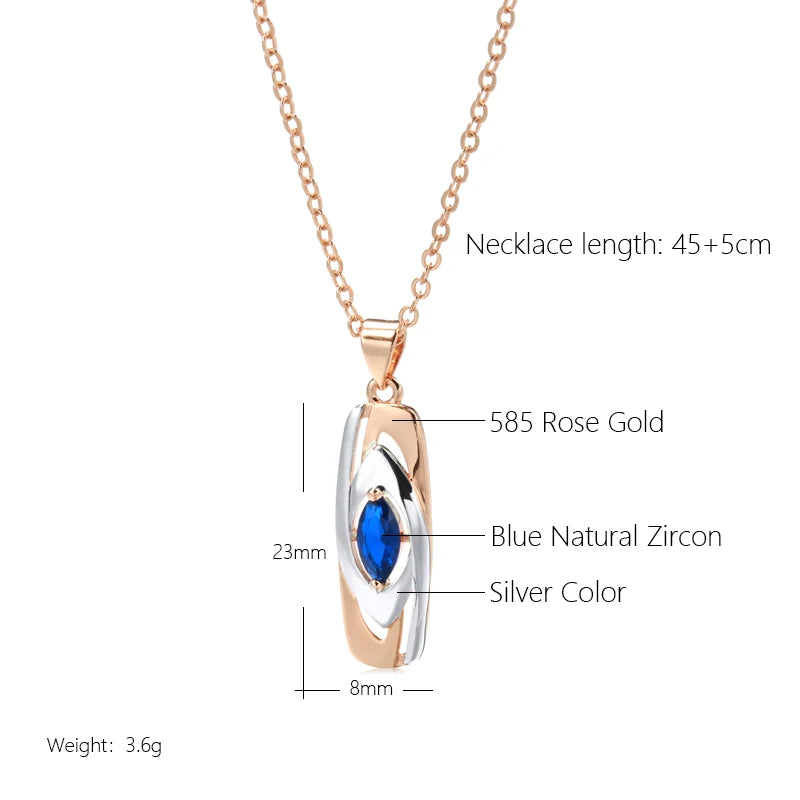 Kinel-Colgante de piedra azul de lujo para mujer, collar con colgante de circón Natural de oro blanco mezclado 585, joyería de boda a la moda