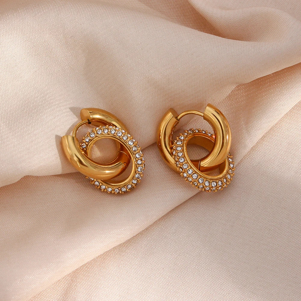 E.B.belle-pendientes de aro con círculo redondo brillante para mujer, aretes de aro con diamantes de imitación completos, joyería de fiesta