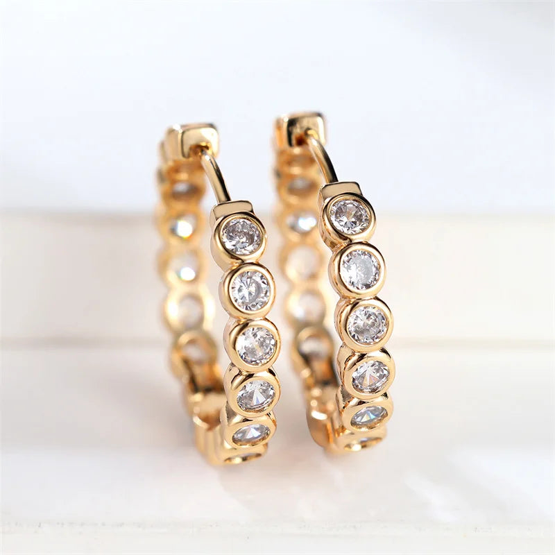 Pendientes de aro redondos negros pequeños y bonitos de lujo para mujer, joyería de boda de piedra de circón de Color dorado a la moda para mujer