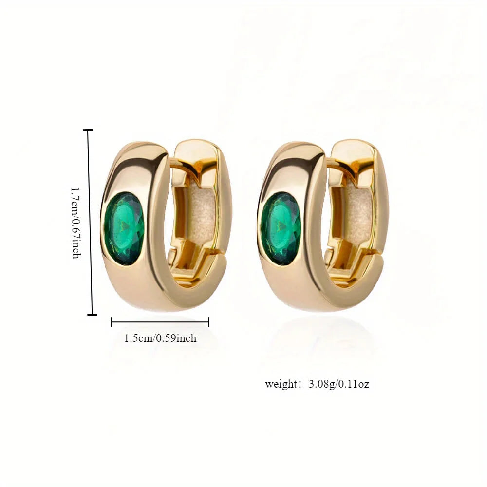 Pendientes de aro de circonia Retro para mujer, aretes perforados de acero inoxidable, pendientes de diseño de nicho simples de lujo ligeros