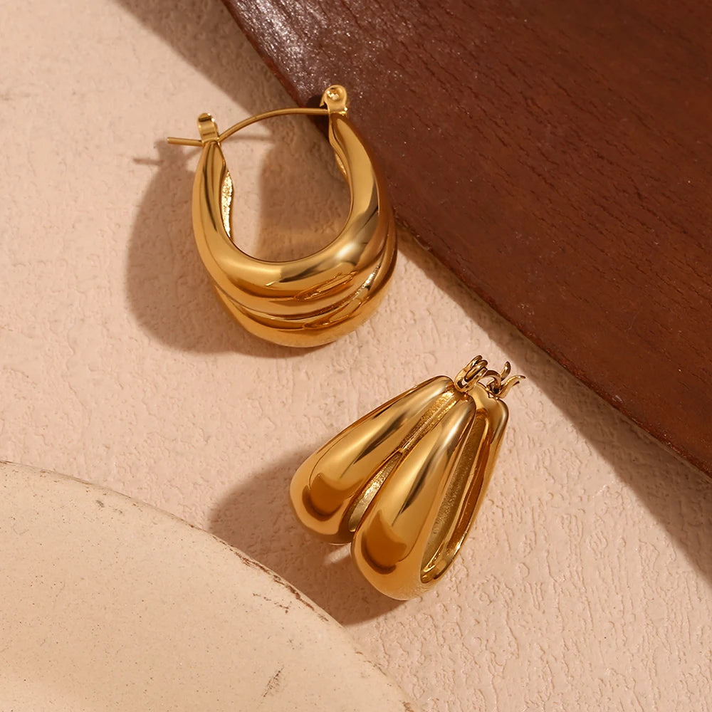 Pendientes de gota lisos en forma de U dobles, joyería chapada en oro de 18K, decoración de acero inoxidable 316L, sin deslustre, impermeable