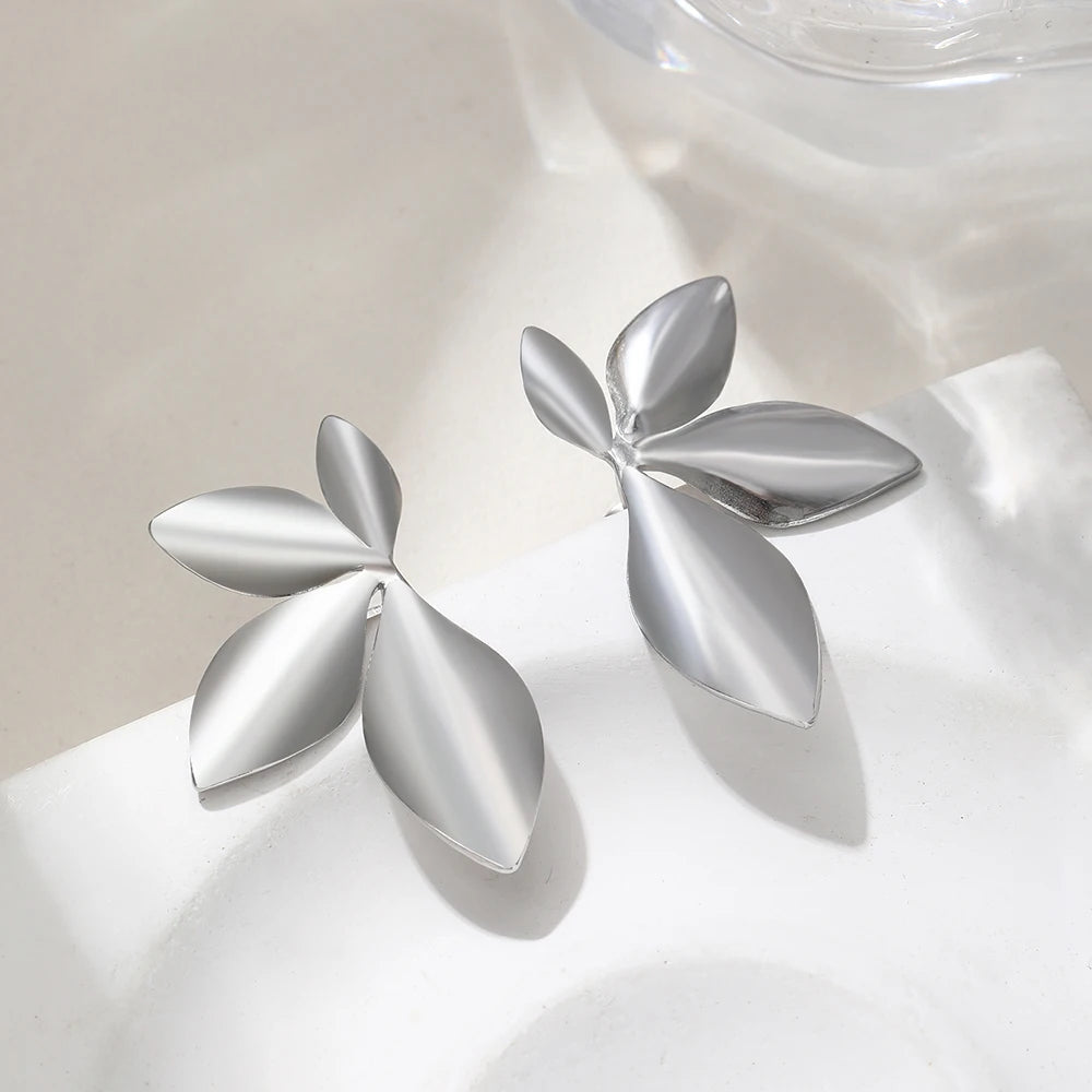 Pendientes de acero inoxidable elegantes y de gama alta, diseño de moda, exquisitos pendientes de pétalos de flores para mujer, joyería, recuerdos de fiesta