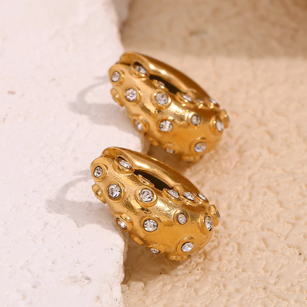 E.B.belle-pendientes redondos irregulares de estilo Retro con diamantes de imitación, joyería de acero inoxidable chapada en oro de 18 quilates, resistentes al agua para fiesta de mujer