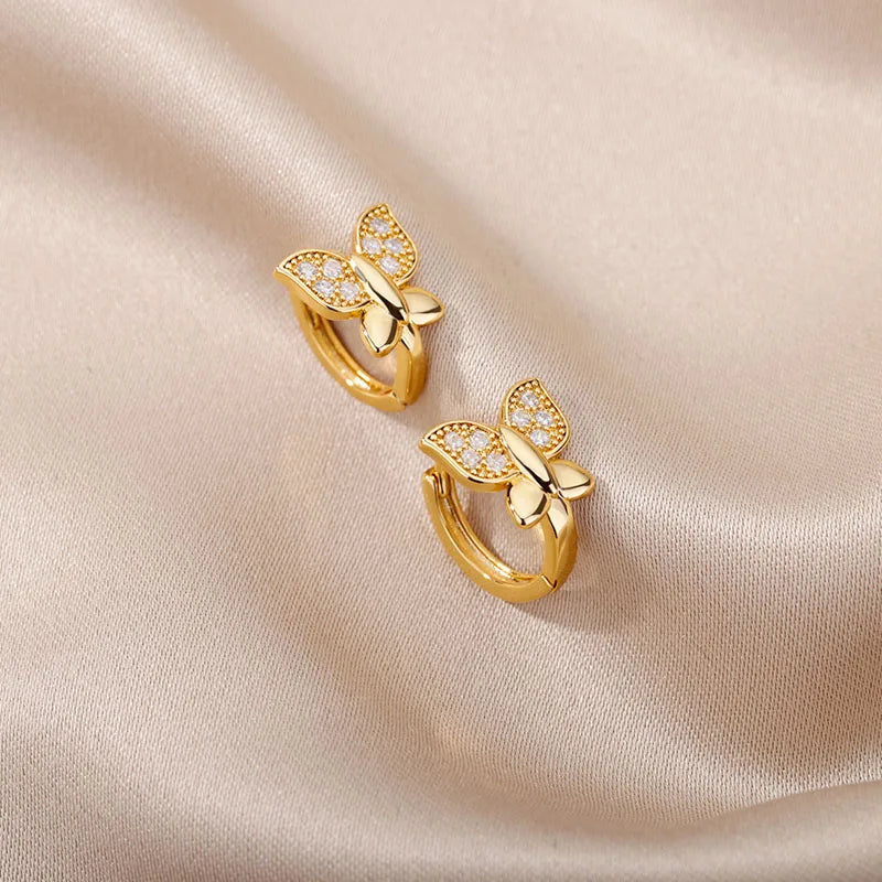 Pendientes de mariposa para mujeres y niñas, aretes modernos de acero inoxidable de Color dorado, tendencia nueva en joyería estética de boda para mujer 2024
