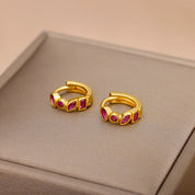 Pendientes de aro verdes de circón minimalistas para mujer, aretes de botón de oreja de círculo pequeño de acero inoxidable, joyería de moda