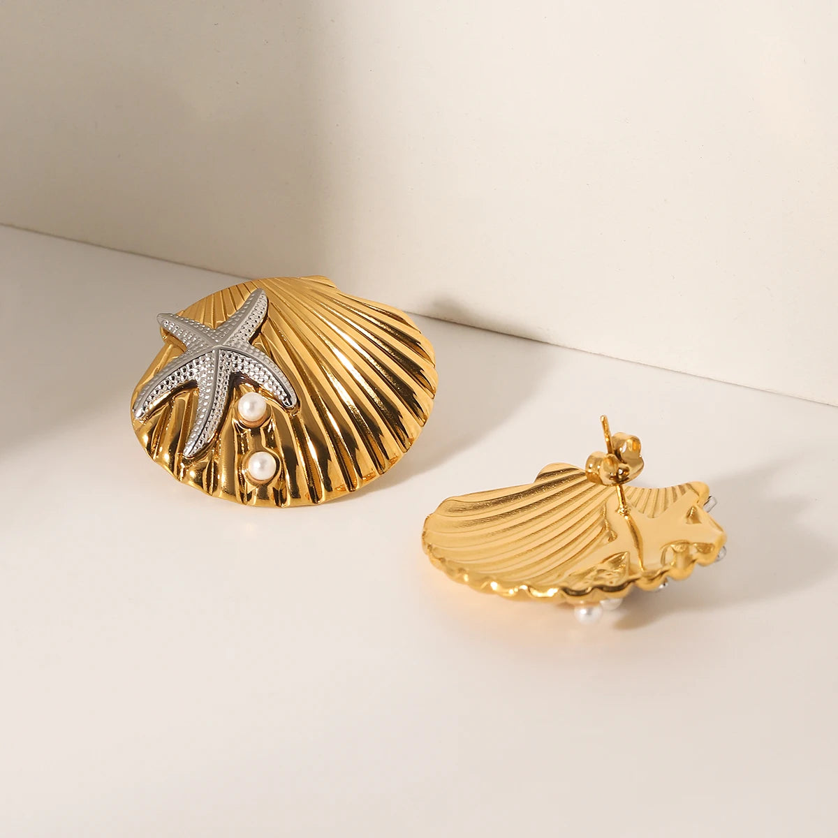 Pendientes creativos de concha de estrella de mar de Metal de gran tamaño para mujer, orejera de acero inoxidable a la moda, regalos de joyería de lujo para mujer