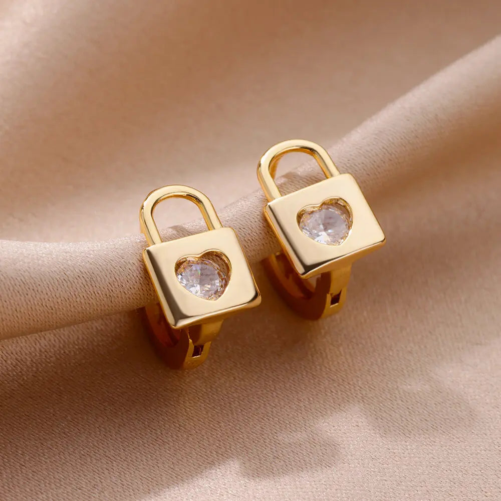 Pendientes con cierre de circonita en forma de corazón para mujer, aretes de aro de acero inoxidable de lujo, moda coreana, joyería de boda 2023