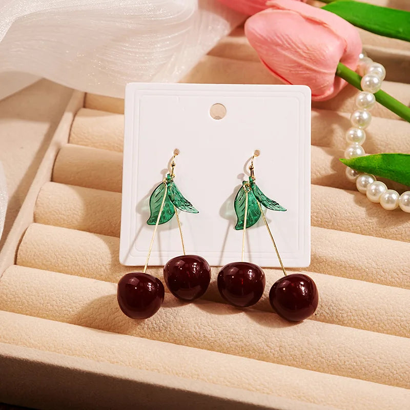 Pendientes con temperamento de cereza de cristal rojo para mujer, joyería de fiesta personalizada, regalos, nueva moda