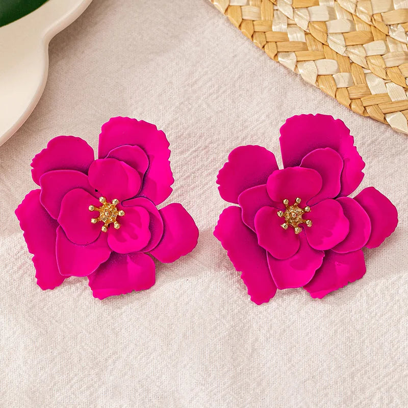 Pendientes de tuerca para mujeres y niñas, esmalte colorido, tamaño grande, forma de flor, accesorios para las orejas, joyería geométrica de moda AE163