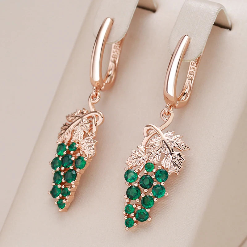 Kienl-pendientes largos de gota de uva para mujer, circonita Natural verde brillante, Color oro rosa 585, joyería Vintage de cristal única