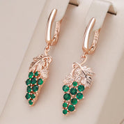 Kienl-pendientes largos de gota de uva para mujer, circonita Natural verde brillante, Color oro rosa 585, joyería Vintage de cristal única