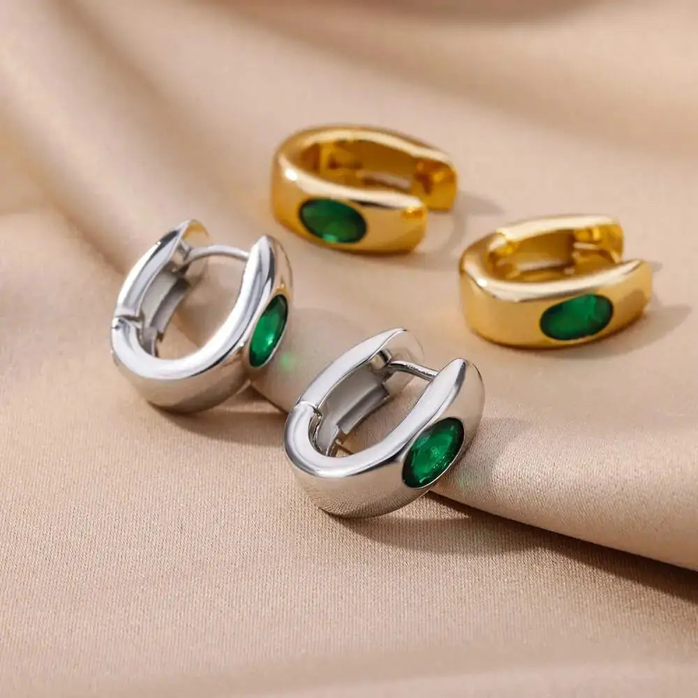 Pendientes de aro de circonia Retro para mujer, aretes perforados de acero inoxidable, pendientes de diseño de nicho simples de lujo ligeros