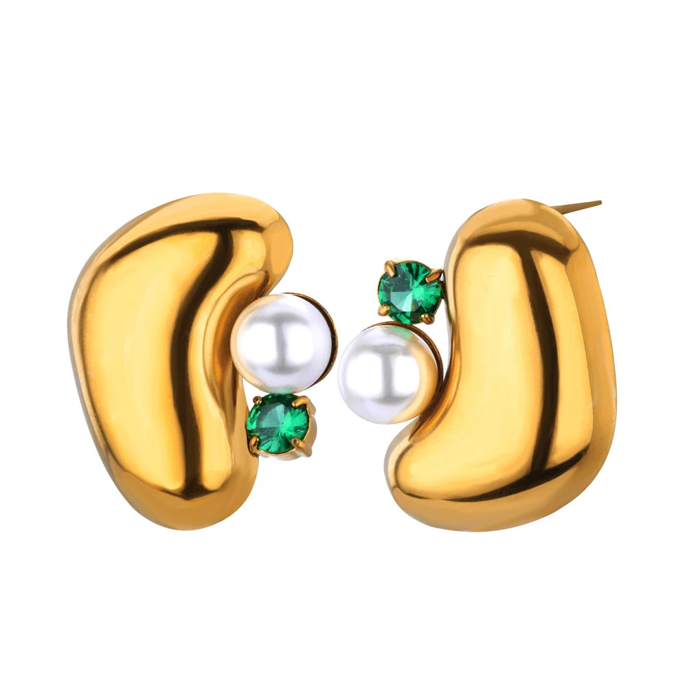 Pendientes gruesos de perlas de imitación de circón para mujer, aretes geométricos de acero inoxidable, regalo de joyería de Navidad y boda resistente al agua