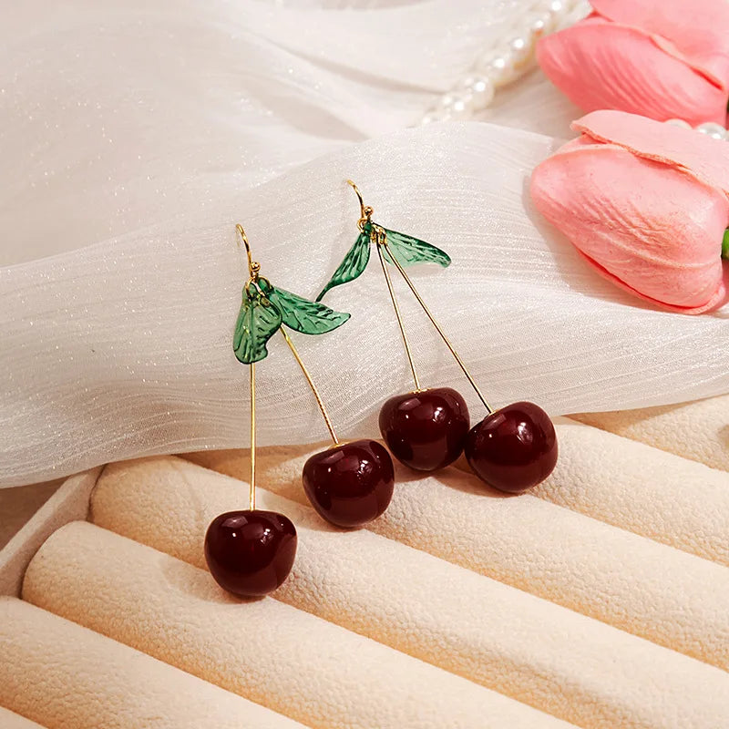 Pendientes con temperamento de cereza de cristal rojo para mujer, joyería de fiesta personalizada, regalos, nueva moda