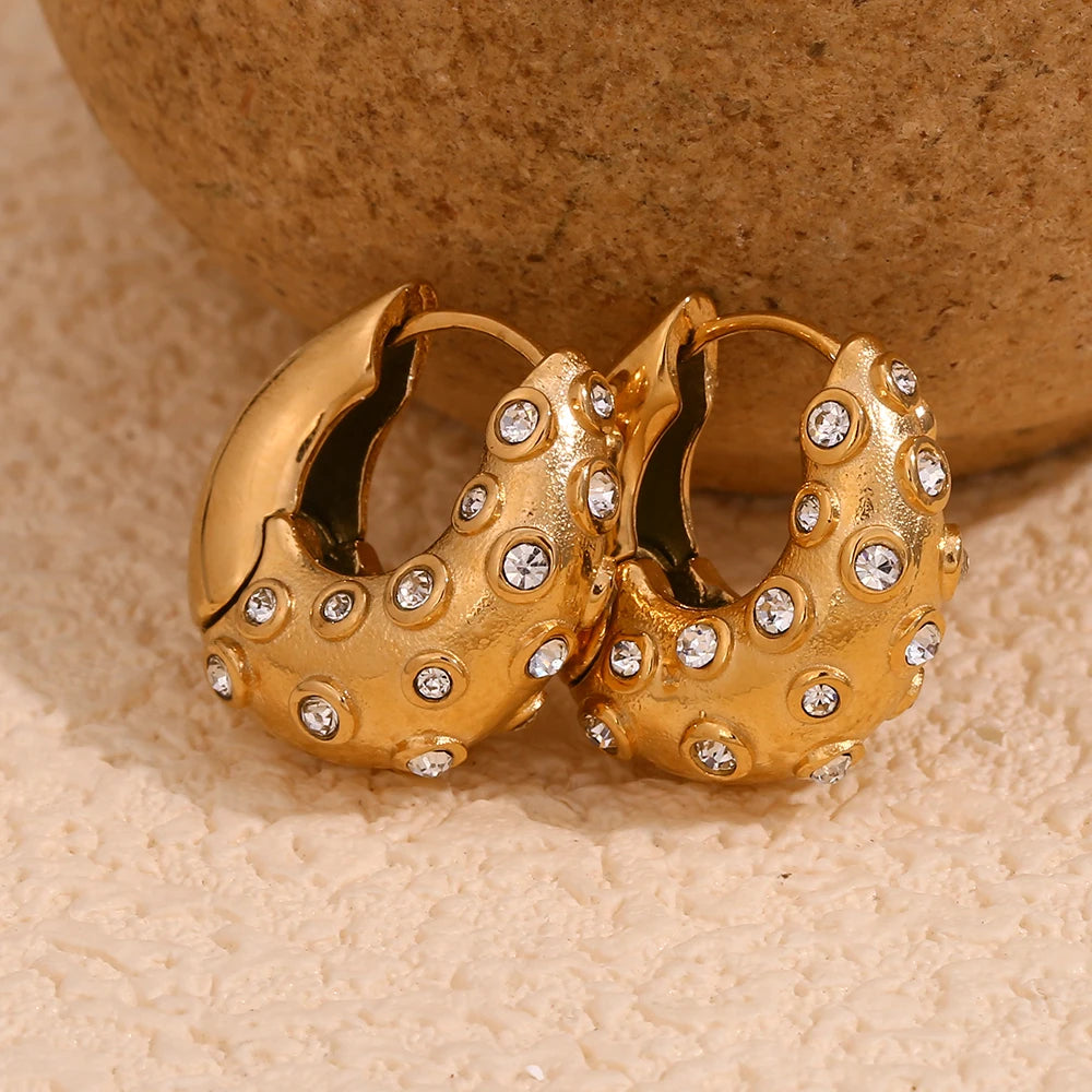 E.B.belle-pendientes redondos irregulares de estilo Retro con diamantes de imitación, joyería de acero inoxidable chapada en oro de 18 quilates, resistentes al agua para fiesta de mujer