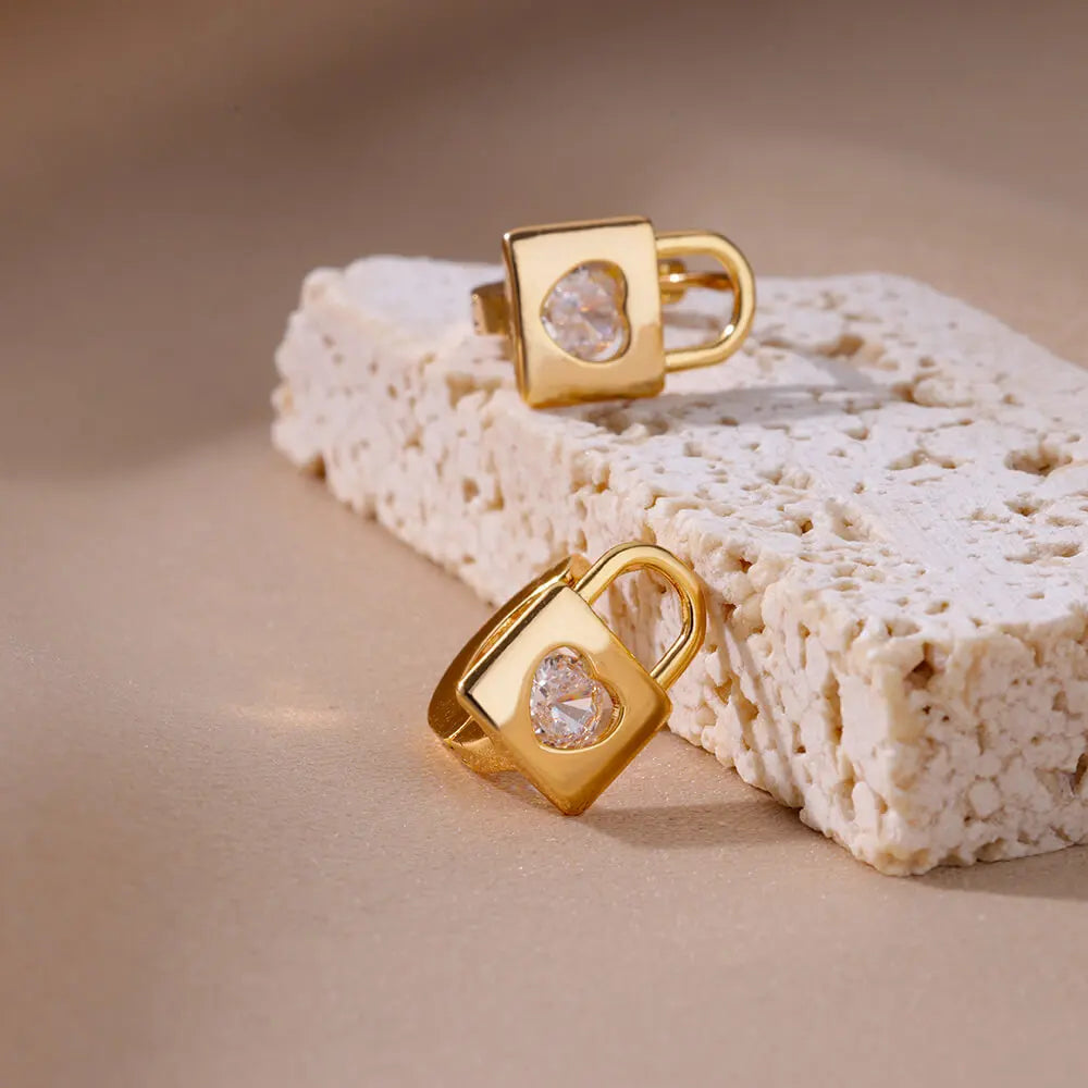 Pendientes con cierre de circonita en forma de corazón para mujer, aretes de aro de acero inoxidable de lujo, moda coreana, joyería de boda 2023