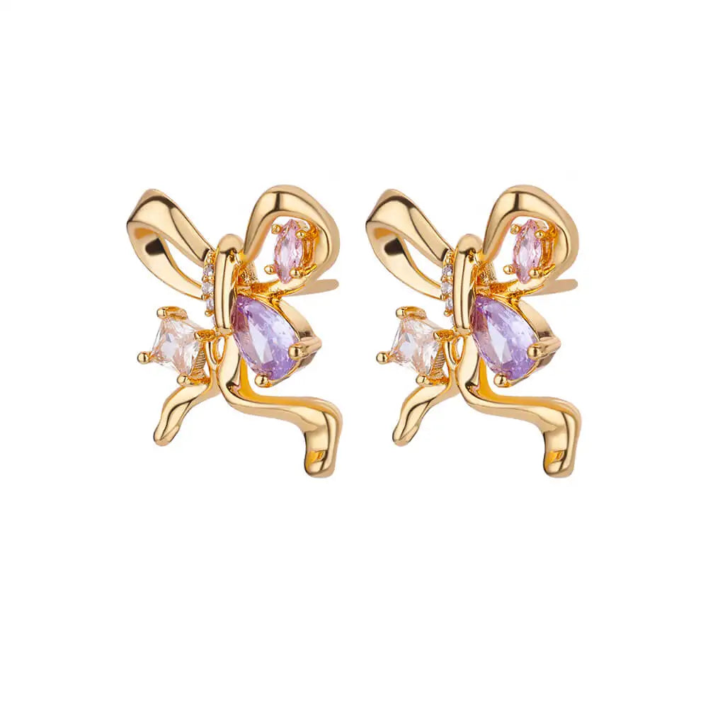 Pendientes de mariposa de circón para mujer, Pendientes de mariposa de Color dorado de acero inoxidable, joyería de tendencia para chica y2k
