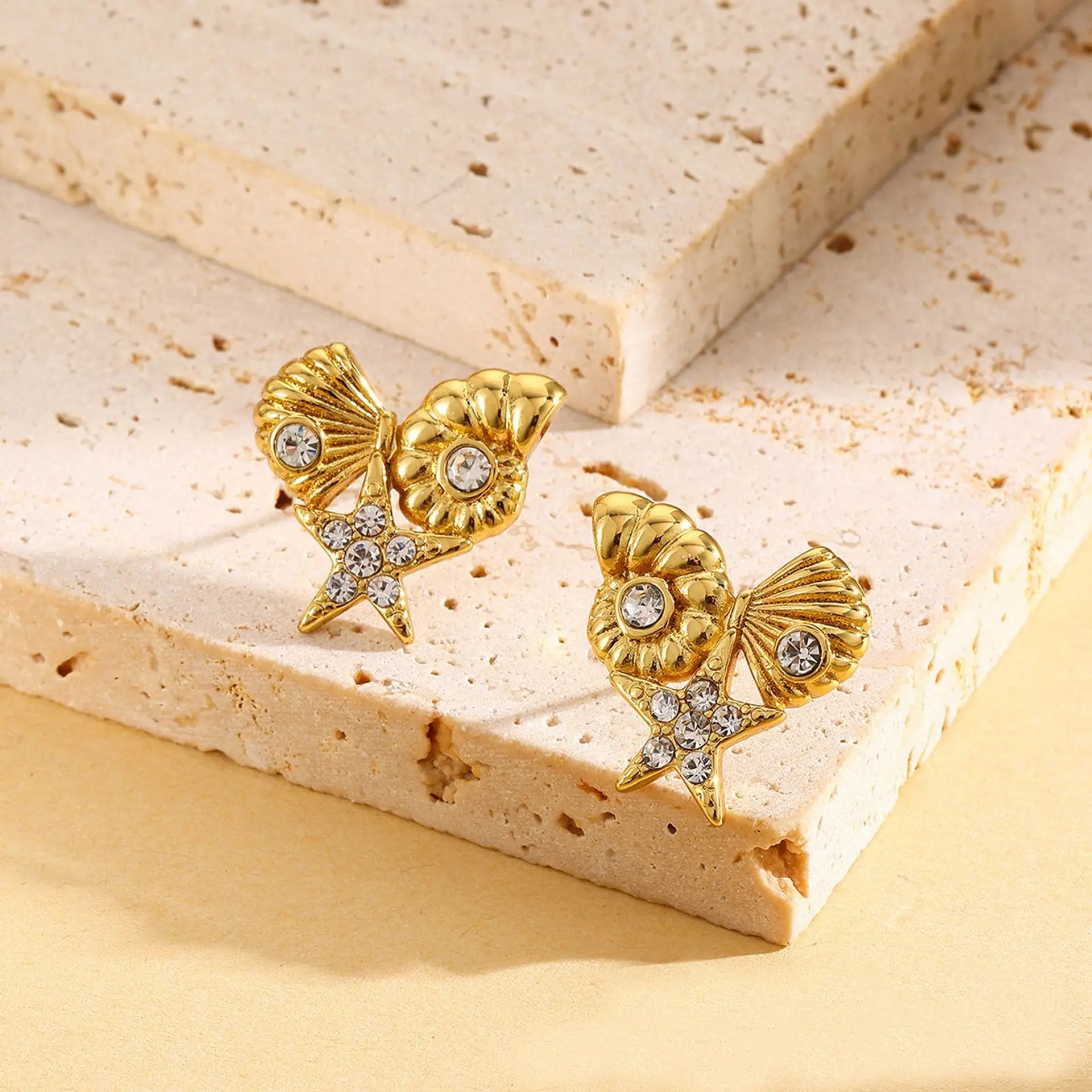 EILIECK 316L Acero inoxidable estrella de mar Shell pendientes de circón para mujer moda impermeable oreja joyería niñas regalo Bijoux