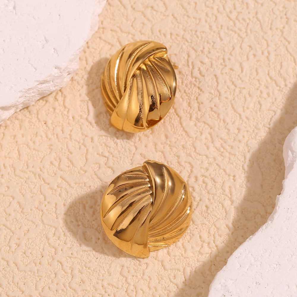 E.B.belle-pendientes circulares de rayas trenzadas para mujer, aretes chapados en oro de 18 quilates, regalo de acero inoxidable 316L