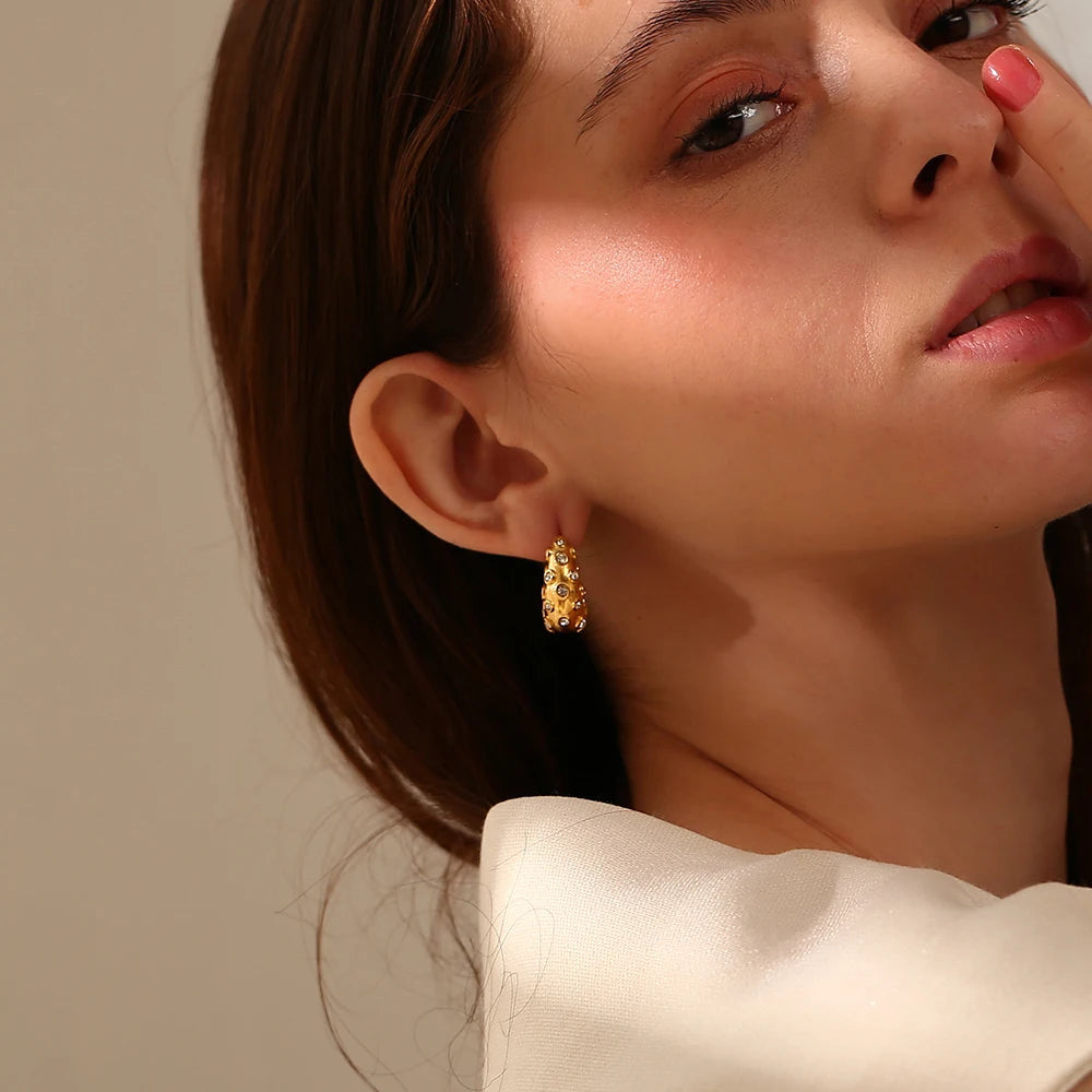 E.B.belle-pendientes redondos irregulares de estilo Retro con diamantes de imitación, joyería de acero inoxidable chapada en oro de 18 quilates, resistentes al agua para fiesta de mujer