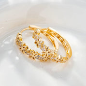 Pendientes de aro de piedra de circón con flor de arcoíris para mujer, joyería de boda de Color dorado de lujo para mujer