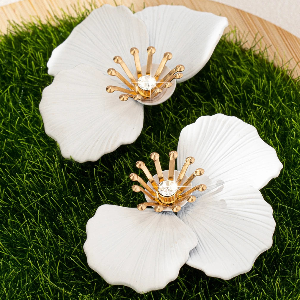 Pendientes de flores lacadas con diamantes de imitación de lujo, pendientes elegantes a la moda para mujeres, banquetes, fiestas de regalos, venta al por mayor