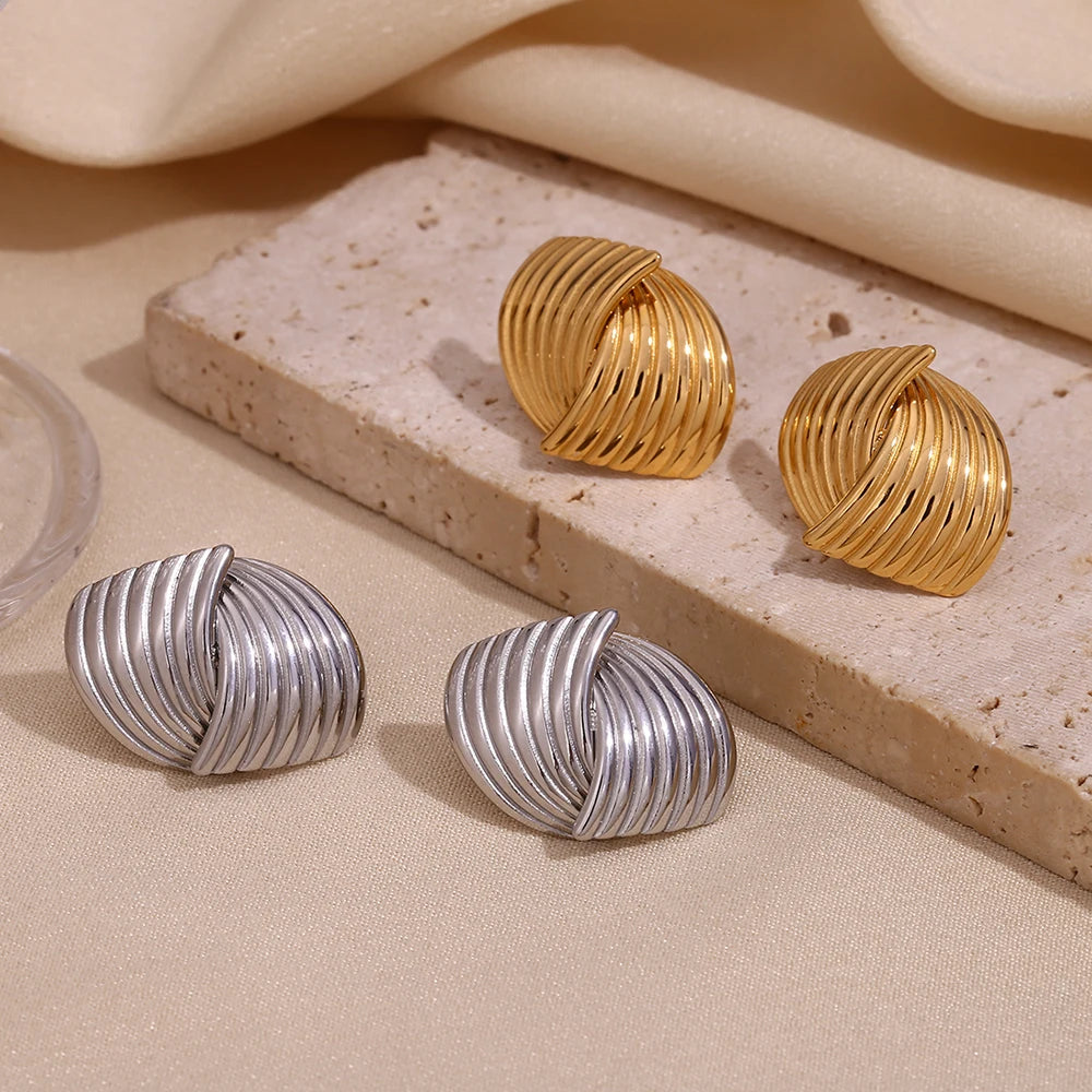 Pendientes de tuerca de Cruz a rayas en forma de abanico geométricos, sin deslustre, chapado en oro de 18 quilates, pendientes de mujer, regalo de acero inoxidable 316L