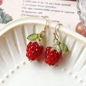 2 unids/set de pendientes de resina hechos a mano con forma de frambuesa, pendientes colgantes de baya roja dulce