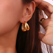 Pendientes de gota lisos en forma de U dobles, joyería chapada en oro de 18K, decoración de acero inoxidable 316L, sin deslustre, impermeable