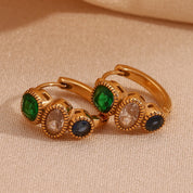 E.B.belle-pendientes de aro de joyería de circonita verde Vintage, resistentes al agua, hipoalergénicos, accesorios de acero inoxidable 316L para fiesta