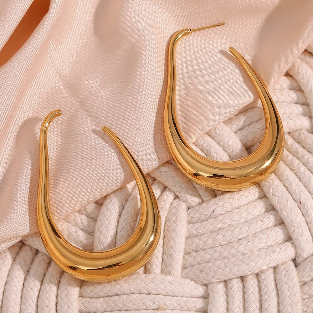 E.B.belle-pendientes de aro en forma de U, aretes grandes de acero inoxidable, impermeables, chapados en PVD, exagerados, abstractos, huecos