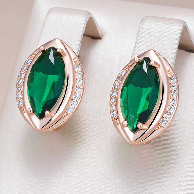 Kinel Hot 585 pendientes de gota simples de Color oro rosa para mujer moda rombo verde circón Natural joyería de boda Vintage