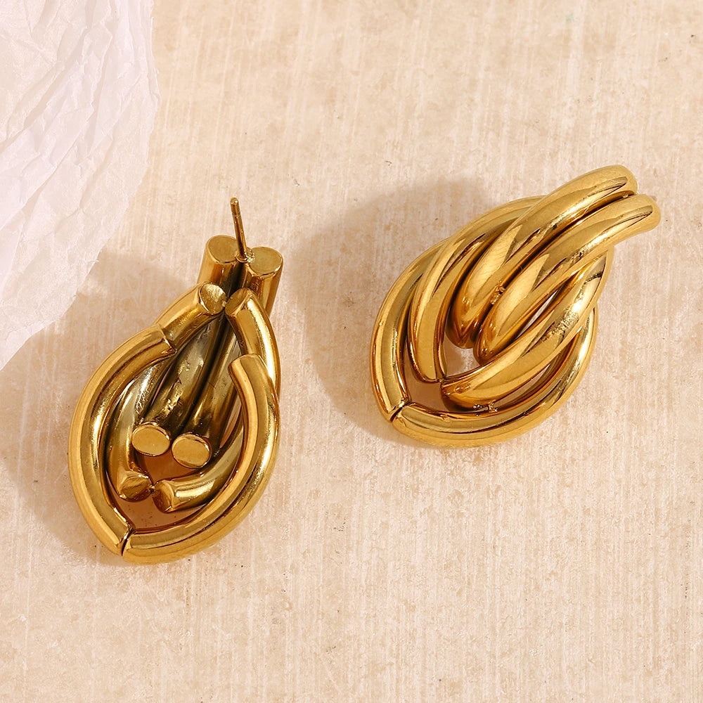 E.B.belle-pendientes pequeños con forma ovalada para mujer, aretes pequeños chapados en oro de 18k, de acero inoxidable, para fiesta, regalo de joyería