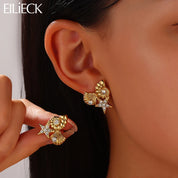 EILIECK 316L Acero inoxidable estrella de mar Shell pendientes de circón para mujer moda impermeable oreja joyería niñas regalo Bijoux