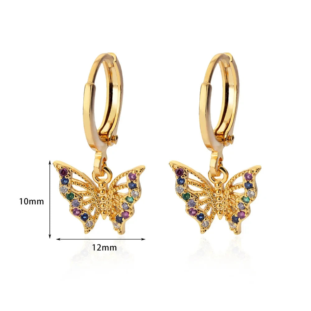 Pendientes de mariposa de circón para mujer, Pendientes de mariposa de Color dorado de acero inoxidable, joyería de tendencia para chica y2k