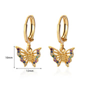 Pendientes de mariposa de circón para mujer, Pendientes de mariposa de Color dorado de acero inoxidable, joyería de tendencia para chica y2k